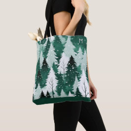 Bolsa Tote Árvores Sempre Verdes Floresta de Inverno Neve Mon