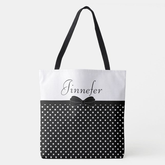 Bolsa Tote As bolinhas pretas com Papillon personalizaram (Frente)