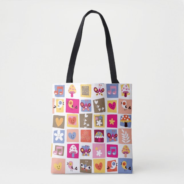 Bolsa Tote as flores bonitos, pássaros, corações esquadram o (Frente)