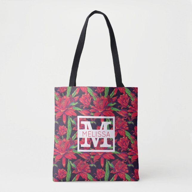 Bolsa Tote As flores e os colibris | adicionam seu nome (Frente)