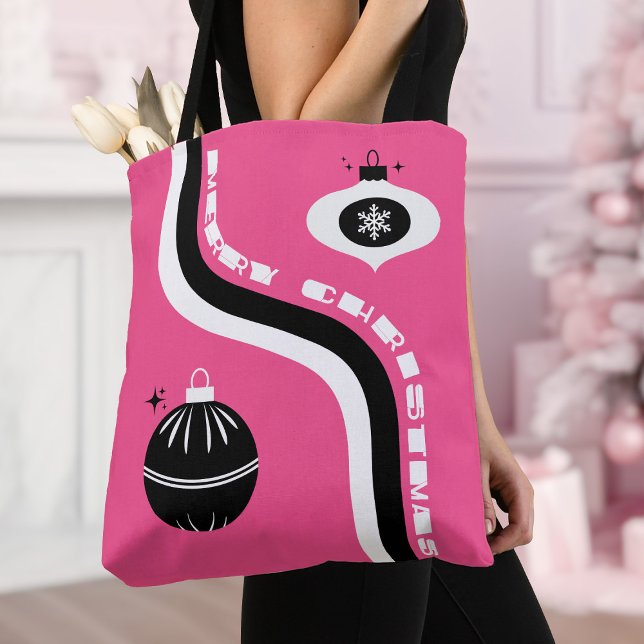 Bolsa Tote As Mulheres De Natal Rosa E Negra Brincadeiras Sur (Christmas gifts for women festive Christmas tote bag canvas xmas tote bag)