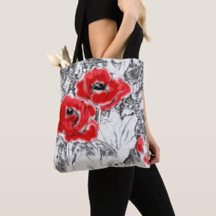 Bolsa Tote As papoilas vermelhas tiradas mão esboçadas da
