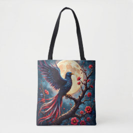 Bolsa Tote Asa-de-carmesim ao luar – Ave de Fantasia Mística.