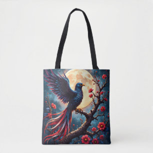 Bolsa Tote Asa-de-carmesim ao luar – Ave de Fantasia Mística.