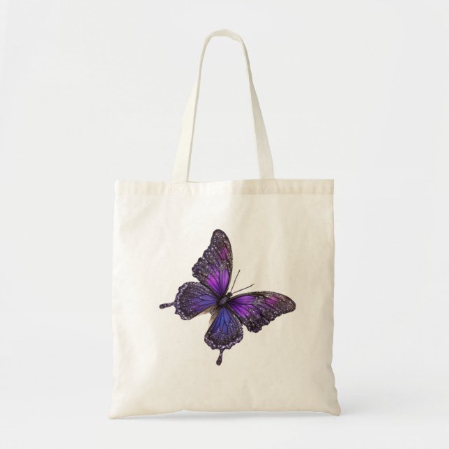 Bolsa Tote Asas Cintilantes: Borboleta Faísca Roxa (Frente)