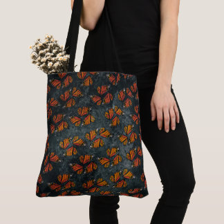 Bolsa Tote Asas de Borboleta Monarca Laranja com Cinza Mármor