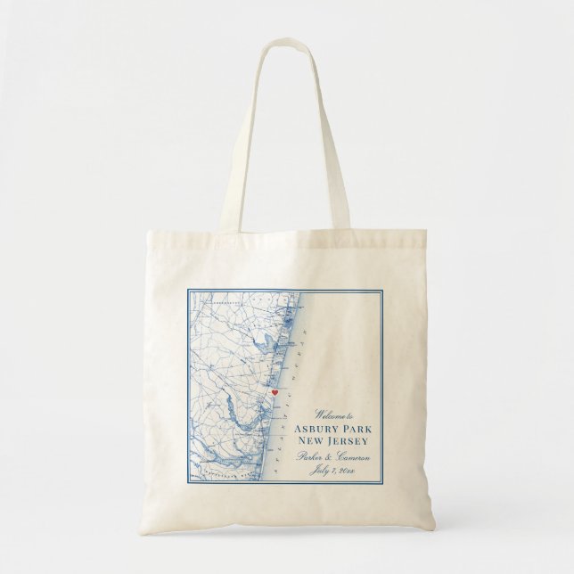 Bolsa Tote Asbury Park New Jersey Mapa do Casamento Elegante  (Frente)