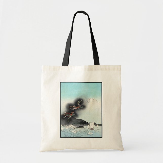 Bolsa Tote Ascensão do Dragão Oceânico para Fuji HOKUSAI Ukiy (Frente)