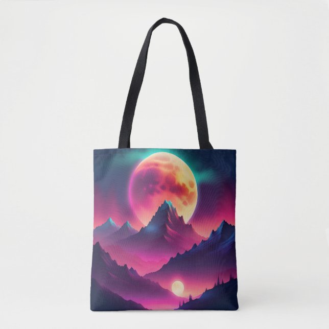 Bolsa Tote ascensão lua entre as montanhas (Frente)