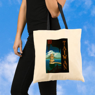 Bolsa Tote Ásia viagens vintage, Torre Hierárquica Pagoda d