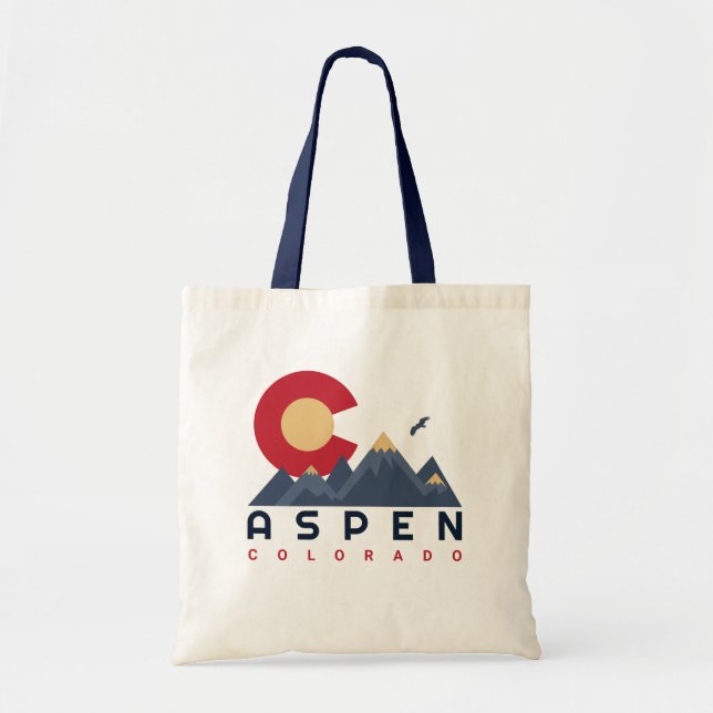 Bolsa Tote Aspen Colorado Flag Mounains Skiing Souvenirs (Frente)