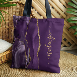 Bolsa Tote Assinatura Personalizada Agate Dourado Roxo