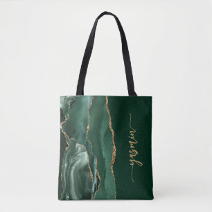 Bolsa Tote Assinatura Personalizada: Emerald Green Agate Dour