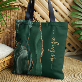 Bolsa Tote Assinatura Personalizada: Emerald Green Agate Dour