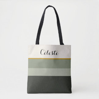 Bolsa Tote Assinatura Personalizada Verde Salvia e Listras Do