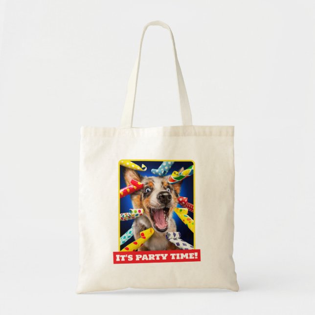 Bolsa Tote Assopradores de Festa de Cachorro Feliz (Frente)