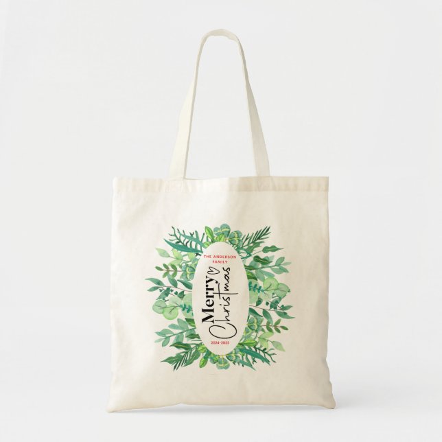 Bolsa Tote Assunto: Grama Verde de Aquarela - Festa de Natal  (Frente)