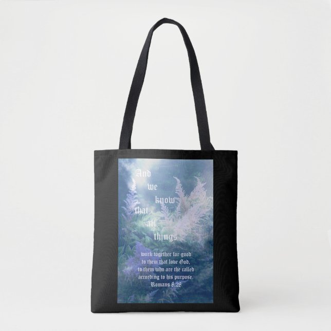 Bolsa Tote Astilbe Blue Mist Romans 8:28 (Frente)