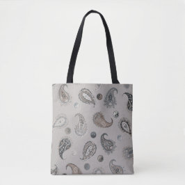 Bolsa Tote Astro Paisley & Yin Yang Dots Grey Blue Beige