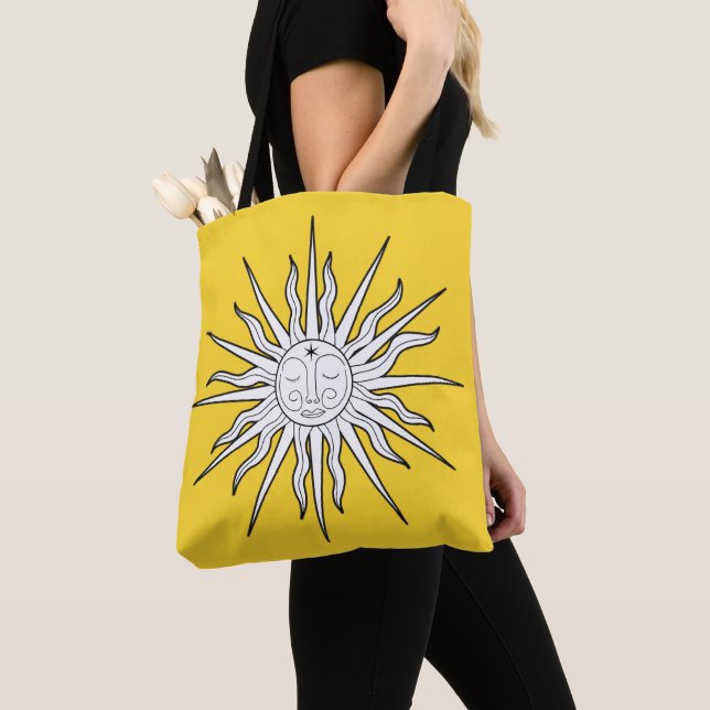 Bolsa Tote Astrologia Celestial do Sol Amarelo e Branco (Close Up)