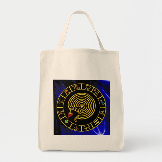 Bolsa Tote Astrologia ZODÍACA DOURADA DO GRÁFICO ASTRAL LABYR (Frente)