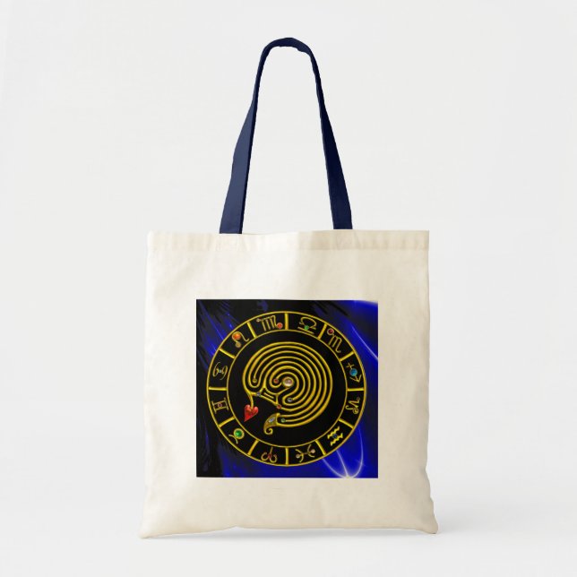 Bolsa Tote Astrologia ZODÍACA DOURADA DO GRÁFICO ASTRAL LABYR (Frente)