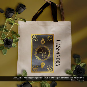 Bolsa Tote Astrologia Zodiaca Escura: Nome Dourado Virgo Blac