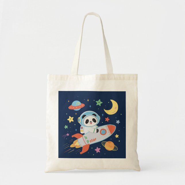 Bolsa Tote Astronauta azul e laranja Panda (Frente)