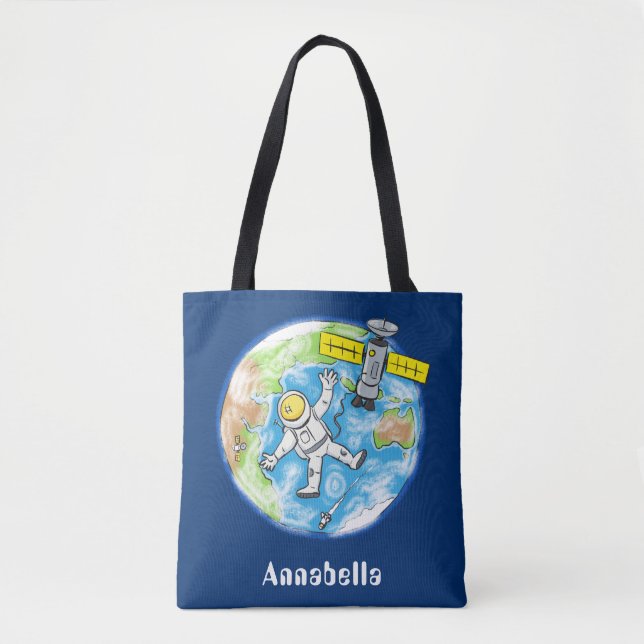 Bolsa Tote Astronauta engraçado no espaço e na banda desenhad (Frente)