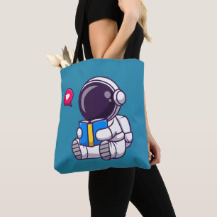 Bolsa Tote Astronauta lendo livro crianças bonitinhas