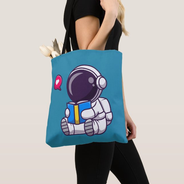 Bolsa Tote Astronauta lendo livro crianças bonitinhas (Close Up)