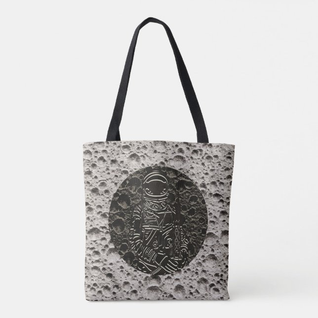 Bolsa Tote Astronauta na Lua Espaço Preto & Cinza (Verso)