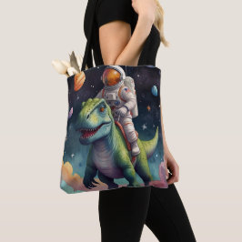 Bolsa Tote Astronauta no Dino no espaço