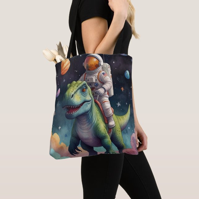 Bolsa Tote Astronauta no Dino no espaço  (Close Up)
