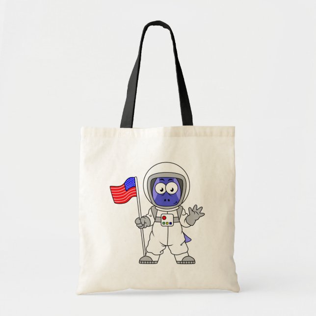 Bolsa Tote Astronauta Parasaurolophus Segurando Bandeira Amer (Frente)