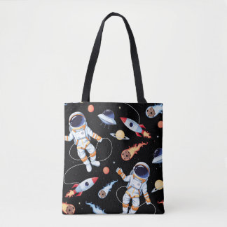 Bolsa Tote Astronauta Rocket: Padrão Sem Vista do Espaço Vint