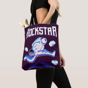 Bolsa Tote Astronauta Rockstar tocando violão no espaço