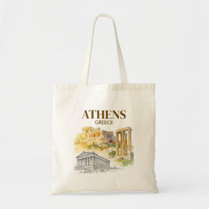 Bolsa Tote Atenas Grécia Acrópole Aquarela Personalizada
