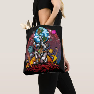 Bolsa Tote Atlas Astronauta Segurando a Terra Marte Galáxia C