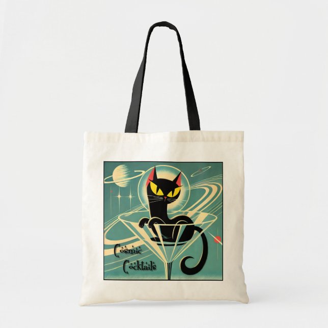 Bolsa Tote Atomic Futuristic Space Age Black Cat Martini (Frente)