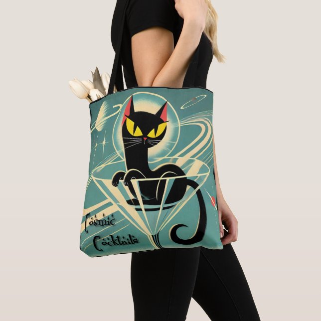 Bolsa Tote Atomic Futuristic Space Age Black Cat Martini (Close Up)