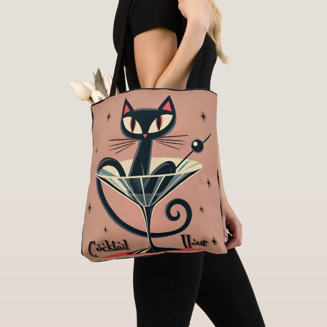 Bolsa Tote Atomic Futuristic Space Age Black Cat Martini (Close Up)