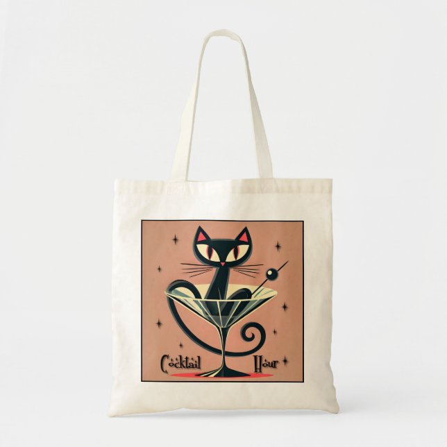 Bolsa Tote Atomic Futuristic Space Age Black Cat Martini (Frente)