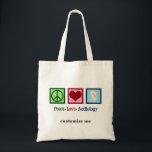 Bolsa Tote Audiologista Personalizado do Peace Love<br><div class="desc">Peace Love Audiology dá presente para um audiólogo que estuda audição. Um sinal de paz,  coração e um ouvido para representar os estudos audiológicos.</div>