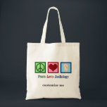Bolsa Tote Audiologista Personalizado do Peace Love<br><div class="desc">Peace Love Audiology dá presente para um audiólogo que estuda audição. Um sinal de paz,  coração e um ouvido para representar os estudos audiológicos.</div>