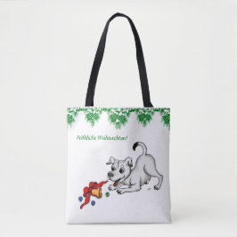 Bolsa Tote auf Deutsch Weihnachten mit Welpe Glocke und Ball