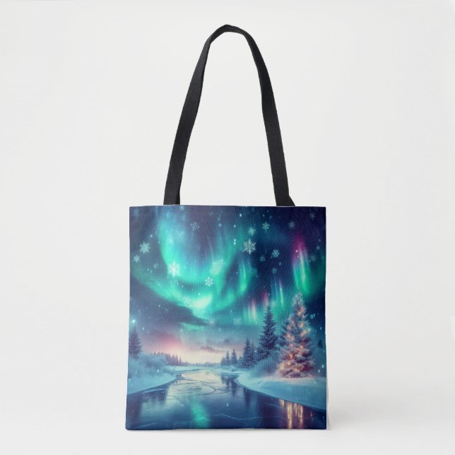 Bolsa Tote aurora borealis/Natal/Inverno (Frente)
