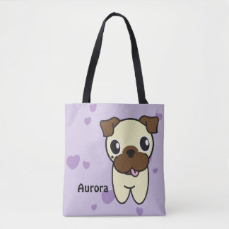 Bolsa Tote Aurora Fashionably bonito o Pug Purple Heart
