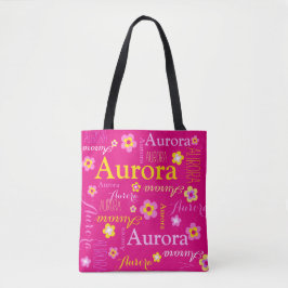 Bolsa Tote Aurora, nome personalizado de flor rosa e signific