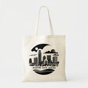 Bolsa Tote Austin City Texas Skyline Retro Black & White Art